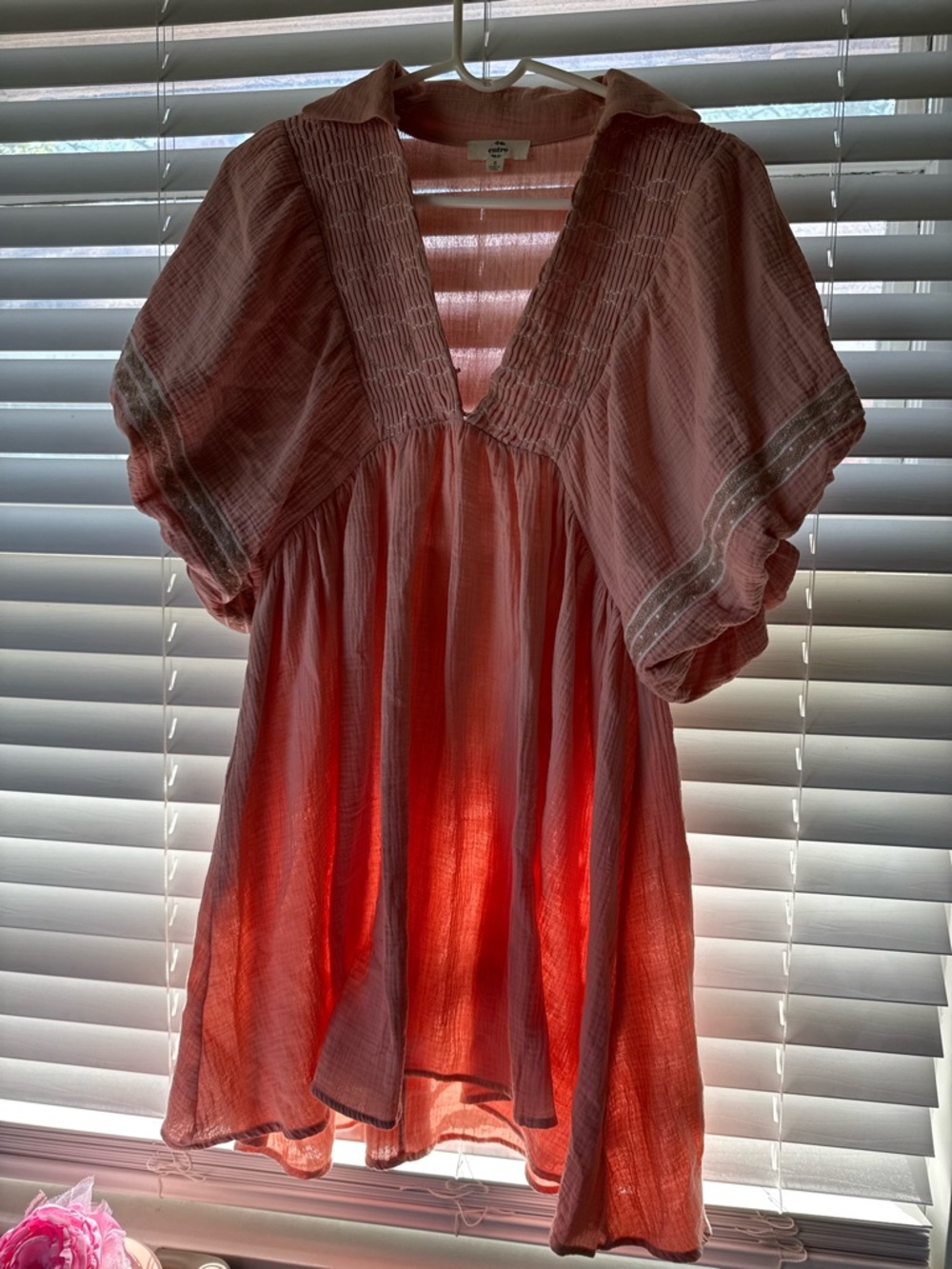 Lightweight Pink Gauze V-Neck Boho Tunic